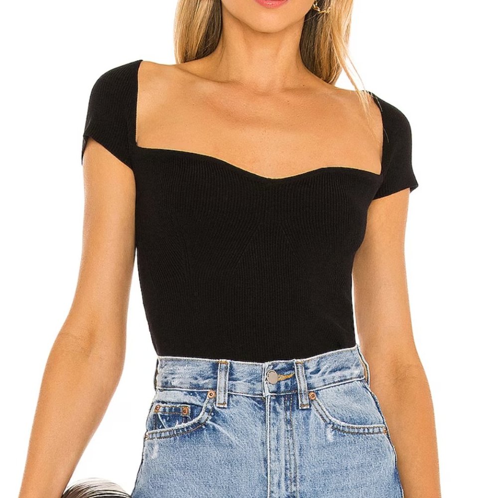 Revolve Superdown Rachelle Knit Top - Black XS - Sweetheart Neckline